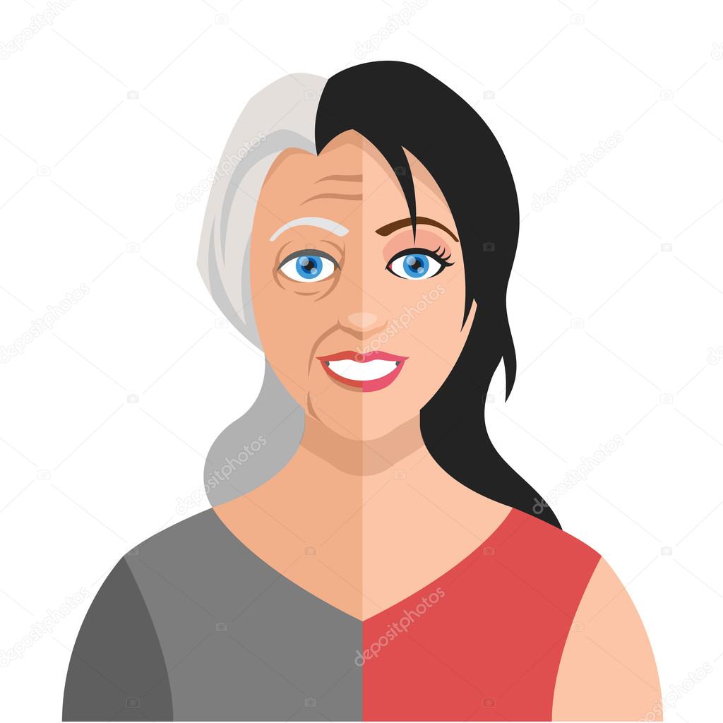 Vector old young woman flat illustration