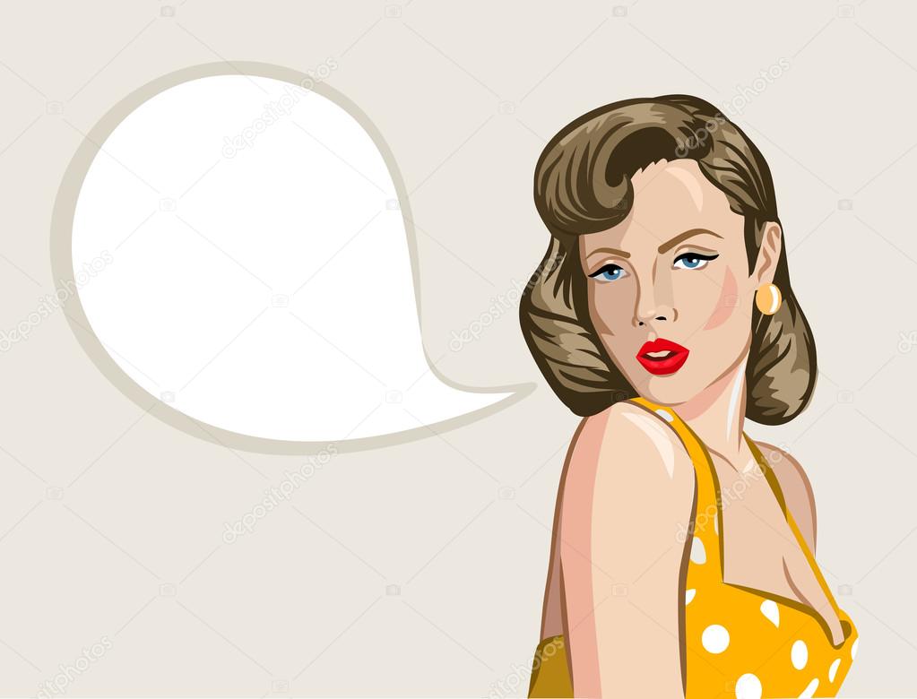 Pin Up Girl With Speech Bubble Vector Illustration Stock Vector Image By ©prettyvectors 74658043