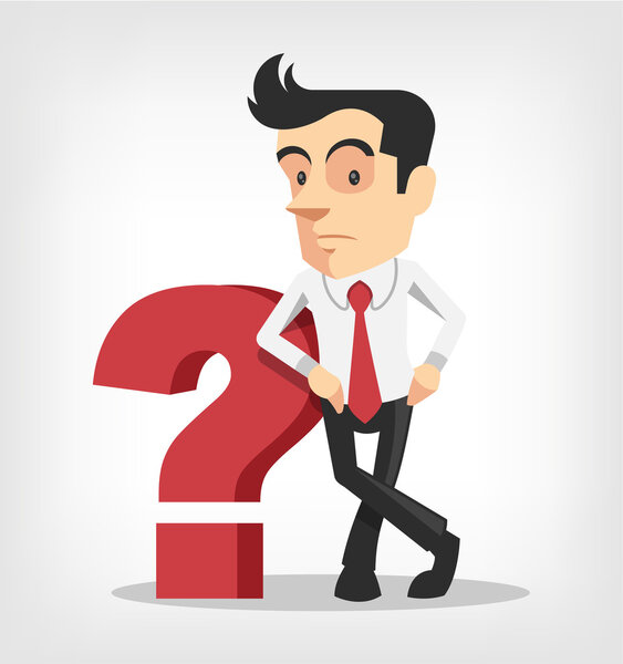 Business man with question mark. Vector flat illustration