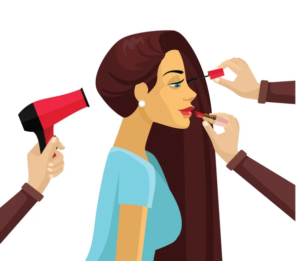 Meisje make-up. platte vectorillustratie — Stockvector