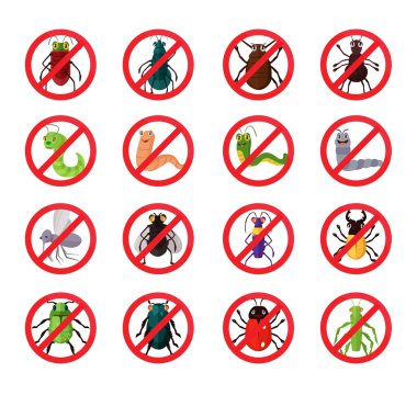 Stop insects. Vector flat icon set