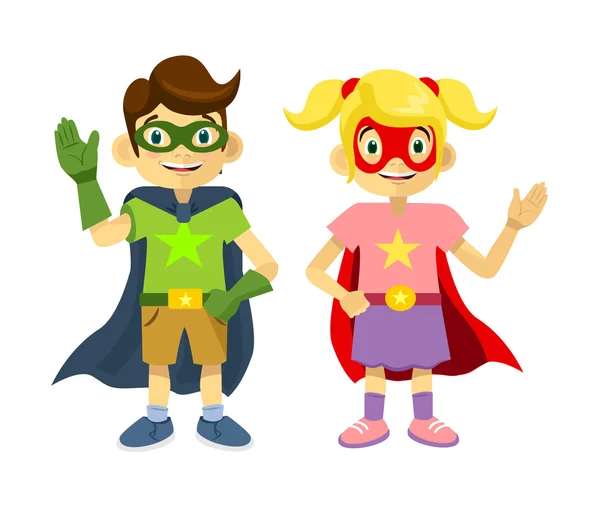 孩子们的超级英雄。矢量平面插画 — 图库矢量图片
