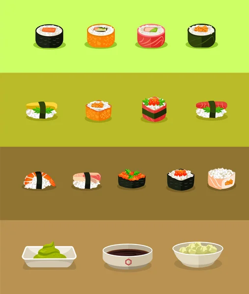 Conjunto de iconos planos de sushi vectorial — Archivo Imágenes Vectoriales