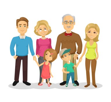 Vector full family flat cartoon illustration