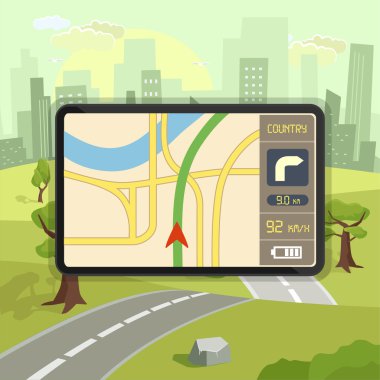 Cep telefonu gps navigasyon. Vektör düz çizim