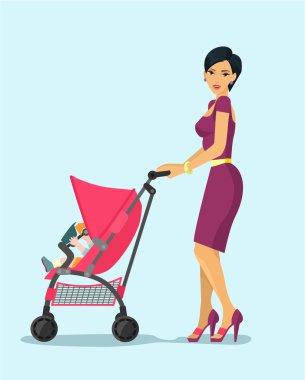 Kadın çocuk ile. Vektör düz çizim