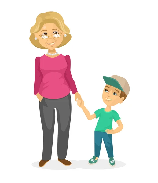 Grandmother and grandson. Vector flat illustration — ストックベクタ