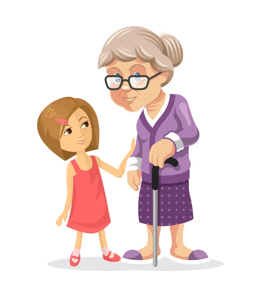 Grandmother and granddaughter. Vector flat illustration — ストックベクタ