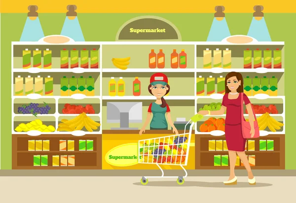 Vector supermarket flat illustration — Stock Vector