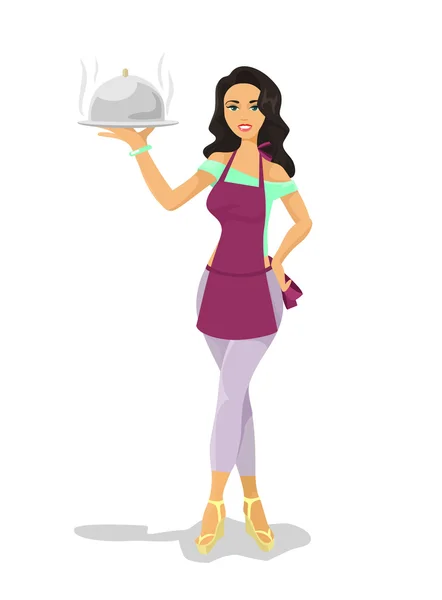 Vector waitress flat illustration — Stock Vector