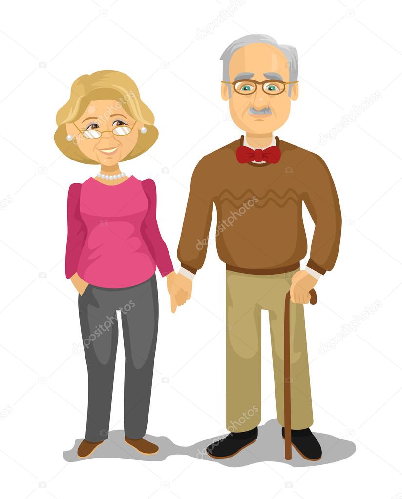 Grandpa and Grandma. Vector flat cartoon illustration