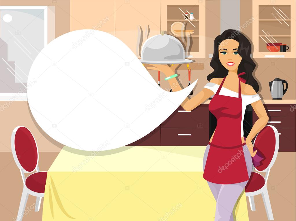 Woman in the kitchen. Vector flat illustration