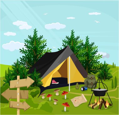 Vector camp flat cartoon illustration