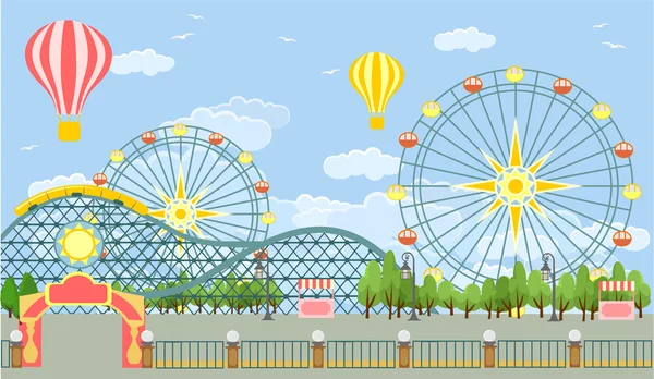 Parc d'attractions. Illustration vectorielle plate — Image vectorielle