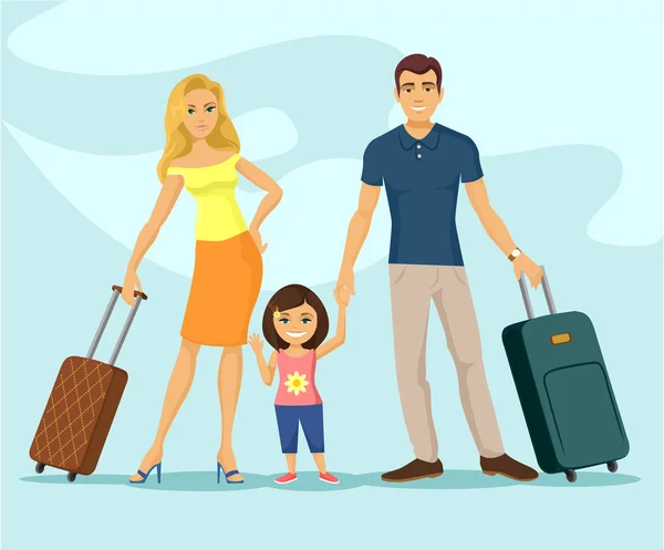 Family travel. Vector flat cartoon illustration — Stok Vektör