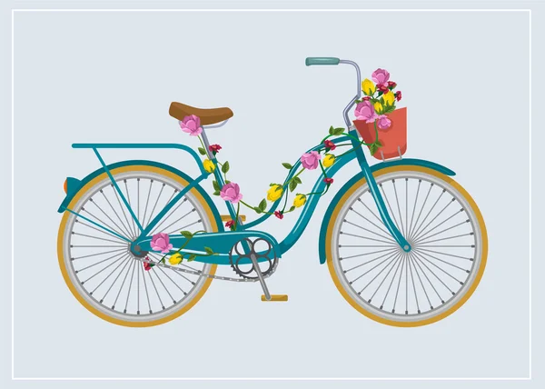 Fahrrad mit Blumen. Vektorflache Abbildung — Stockvektor