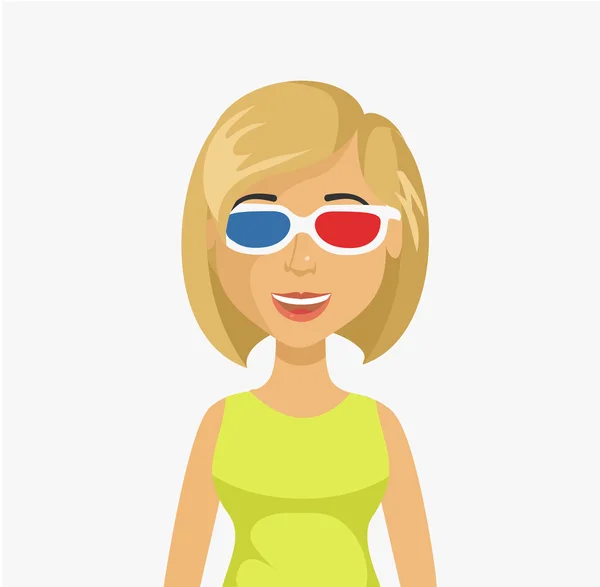 Femme en lunettes 3D. Illustration vectorielle plate — Image vectorielle