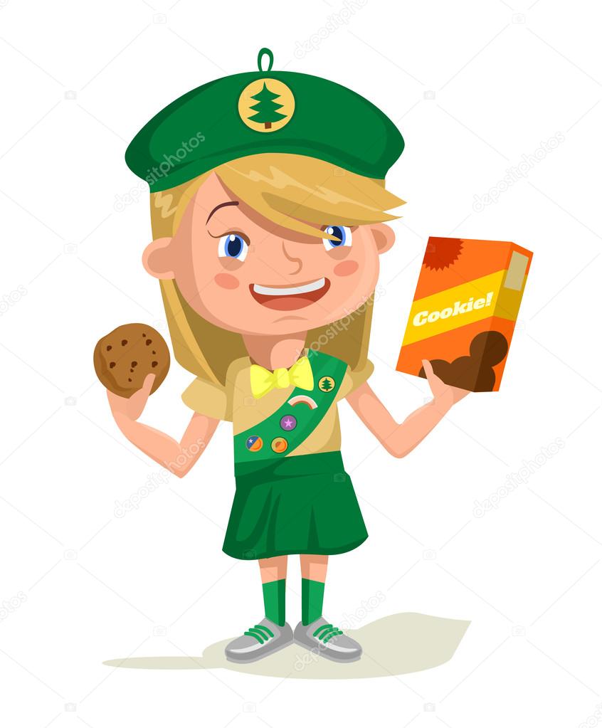Girl scout. Vector flat cartoon illustration — Stock Vector © prettyvectors 77740324