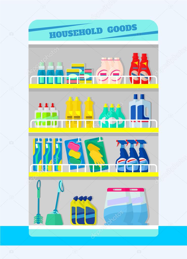Counter with detergents. Vector flat illustration