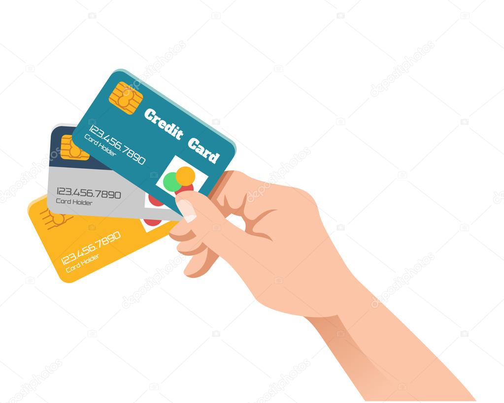 Hand holding credit card. Vector flat illustration