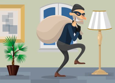 Thief in room vector flat illustration clipart