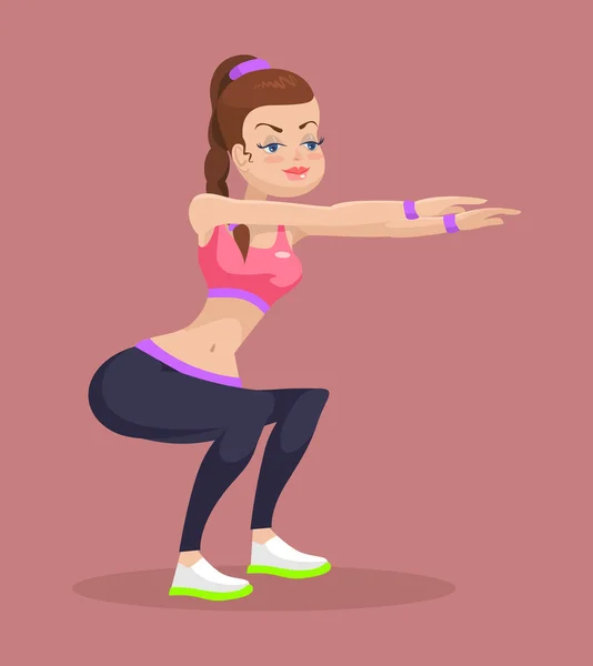 Une fille qui fait des squats. Illustration vectorielle plate — Image vectorielle