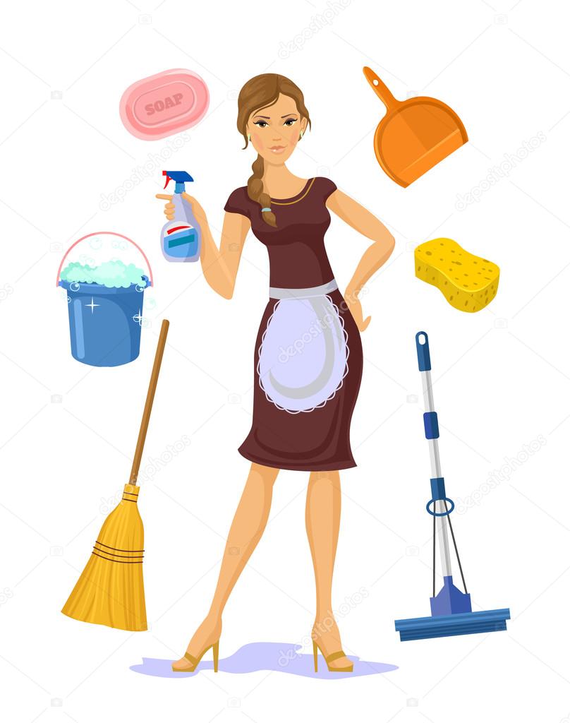 Vector housewife flat cartoon illustration