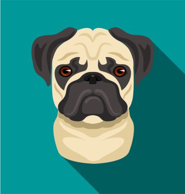 Vektör pug köpek düz çizgi film illüstrasyon