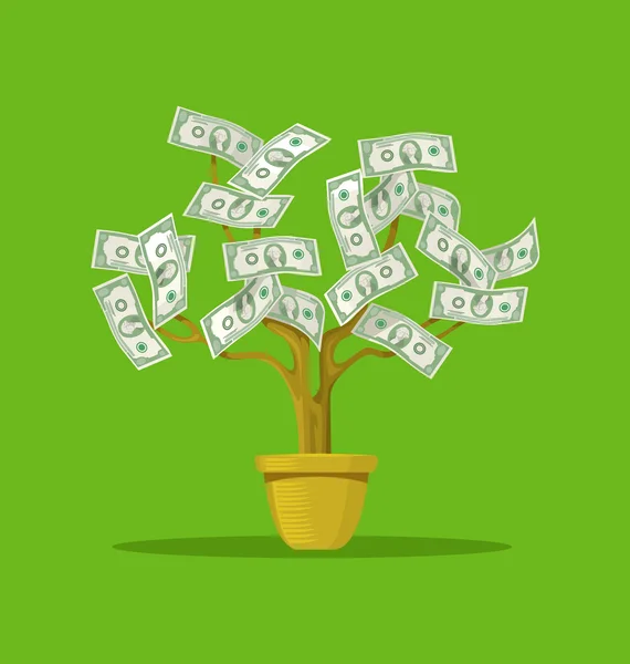 Árbol del dinero. Vector plano ilustración de dibujos animados — Vector de stock