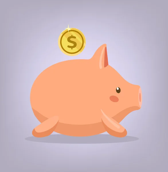 Piggy bank platte cartoon vectorillustratie — Stockvector