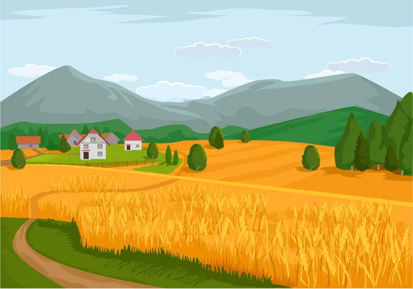 Vector aldeia plana desenho animado ilustração — Vetor de Stock