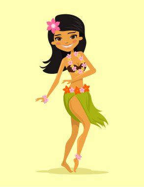 Hawaiian dancer girl. Vector flat cartoon illustration clipart