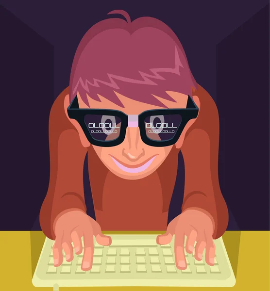 Programmierer Hacker. Vektor flache Cartoon-Illustration — Stockvektor