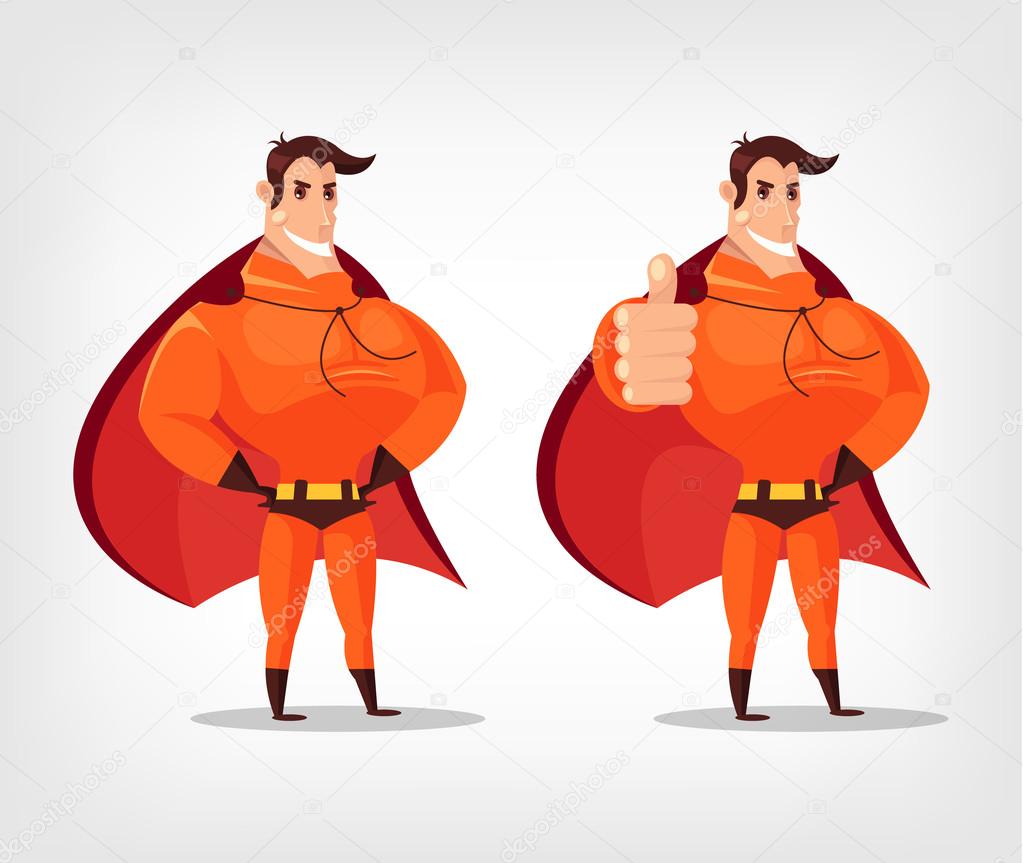 Superhero vector flat cartoon illustration set