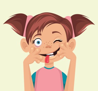 Child makes faces. Vector flat illustration clipart