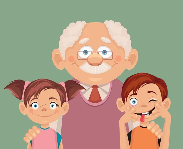 Abuelo y nietos. Ilustración plana del vector — Vector de stock