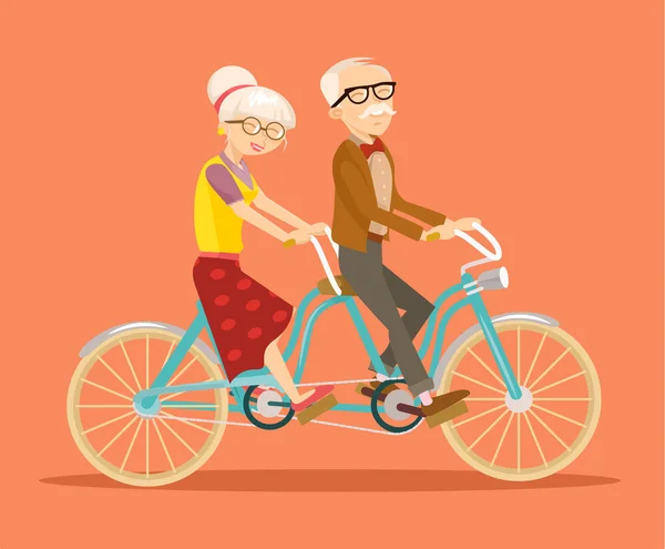 Бабушка с дедушкой на велосипеде. Векторная плоская иллюстрация — стоковый вектор