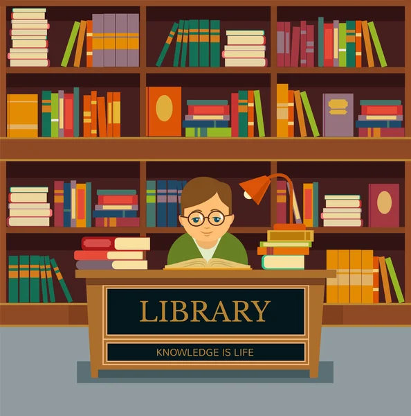 Illustrazione piatta della biblioteca vettoriale — Vettoriale Stock