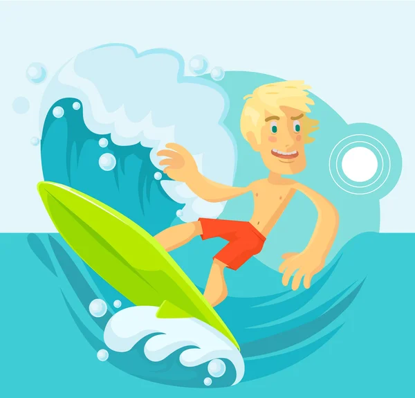 Vector surfista plano ilustración de dibujos animados — Archivo Imágenes Vectoriales