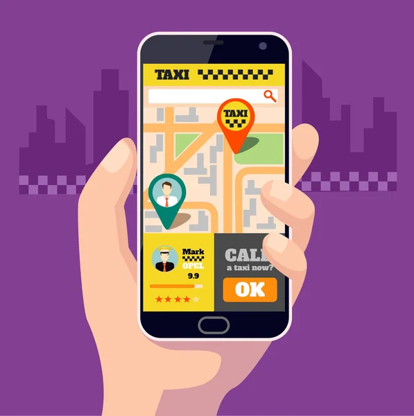 Taxi mobilnych app. wektorowej płaski — Wektor stockowy
