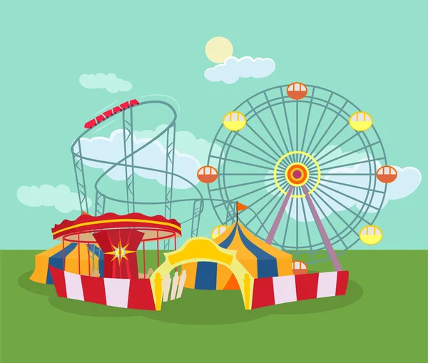 Parque de atracciones. Ilustración plana del vector — Archivo Imágenes Vectoriales