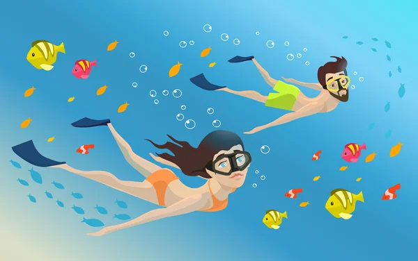 矢量潜水的平面插画 — 图库矢量图片