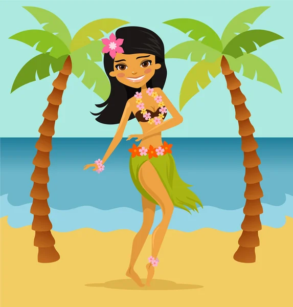 Hawajska tancerka dziewczyna. Ilustracja kreskówka płaski wektor — Wektor stockowy