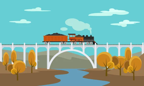 Tren de carga. Ilustración plana del vector — Vector de stock