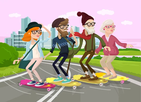 Skater familj. Vektor platt karikatyr illustration — Stock vektor