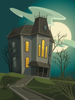 Halloween house. Vektör karikatür çizim