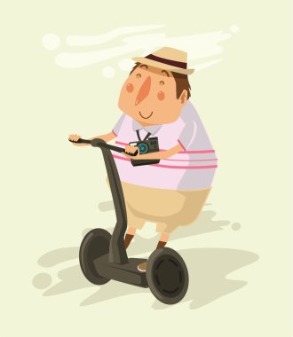 Turistik bir Segway sürmek. Vektör düz çizim