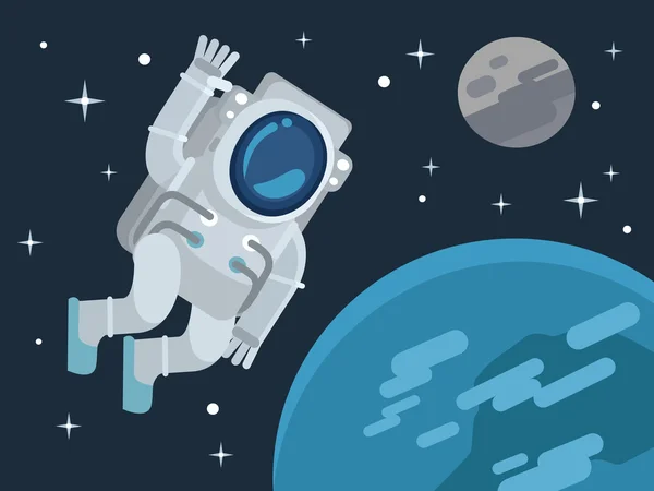 Astronaut i rymden. Platt vektor illustration — Stock vektor