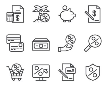 Kredi ve kredi bankası ikonu izole edildi. Vektör düz çizgi film grafik tasarımı