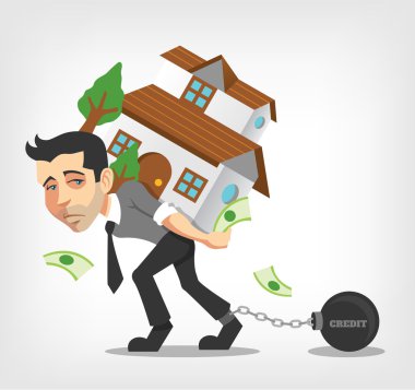 Business man carry house. Vector flat illustration clipart